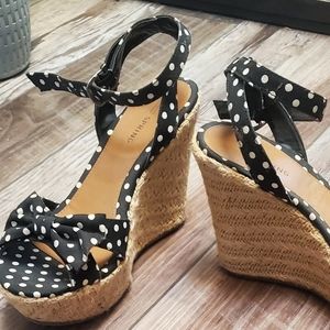 Call it Spring Black Polka Dot Wedges Size 8